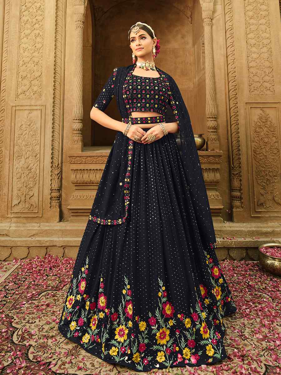 Blue Georgette Embroidered Wedding Festival Circular Lehenga Choli