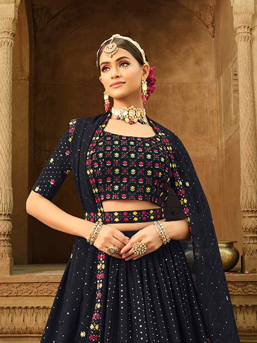 Blue Georgette Embroidered Wedding Festival Circular Lehenga Choli