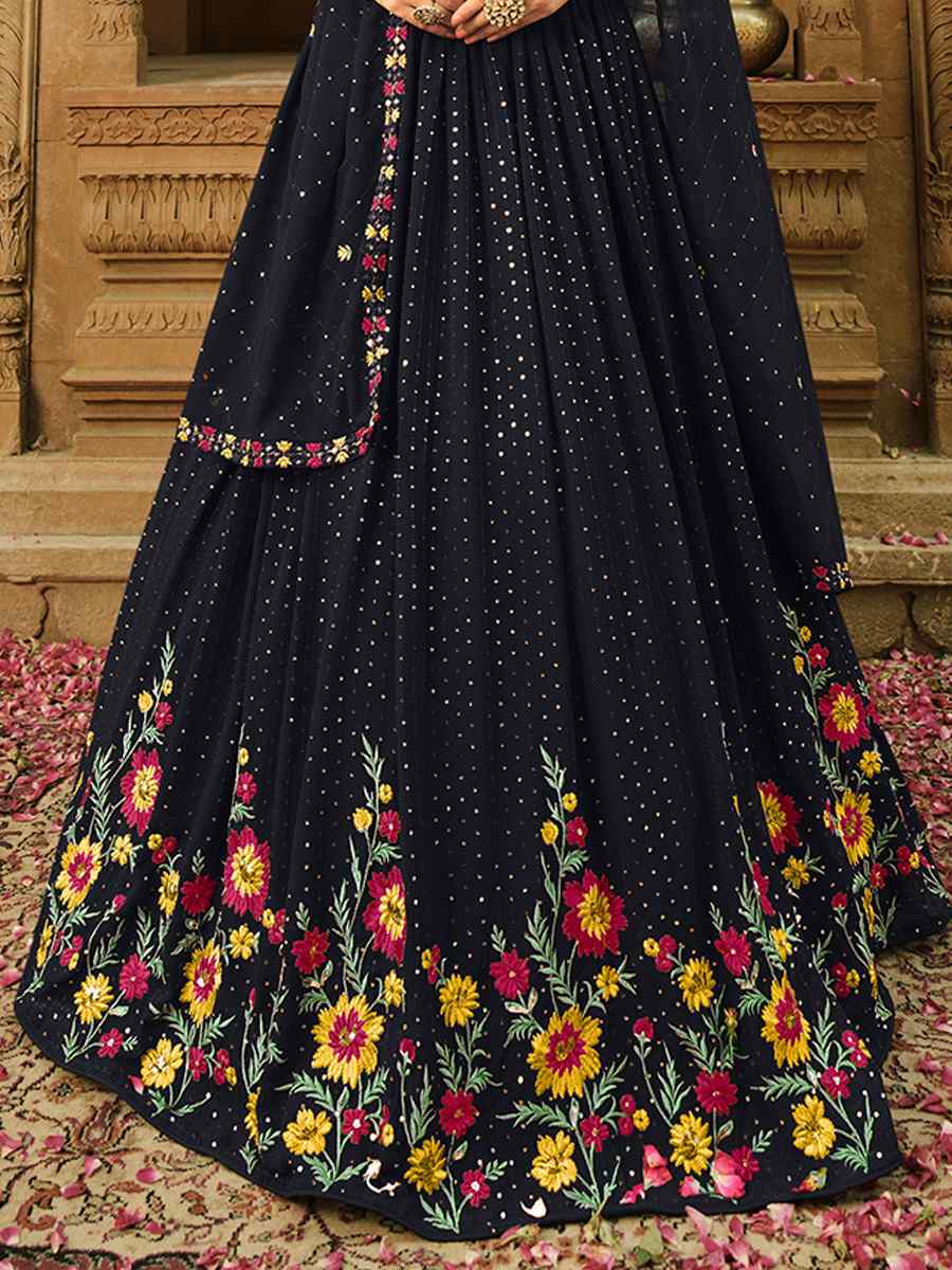 Blue Georgette Embroidered Wedding Festival Circular Lehenga Choli