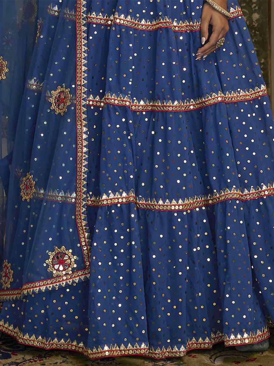 Blue Georgette Embroidered Wedding Festival Circular Lehenga Choli