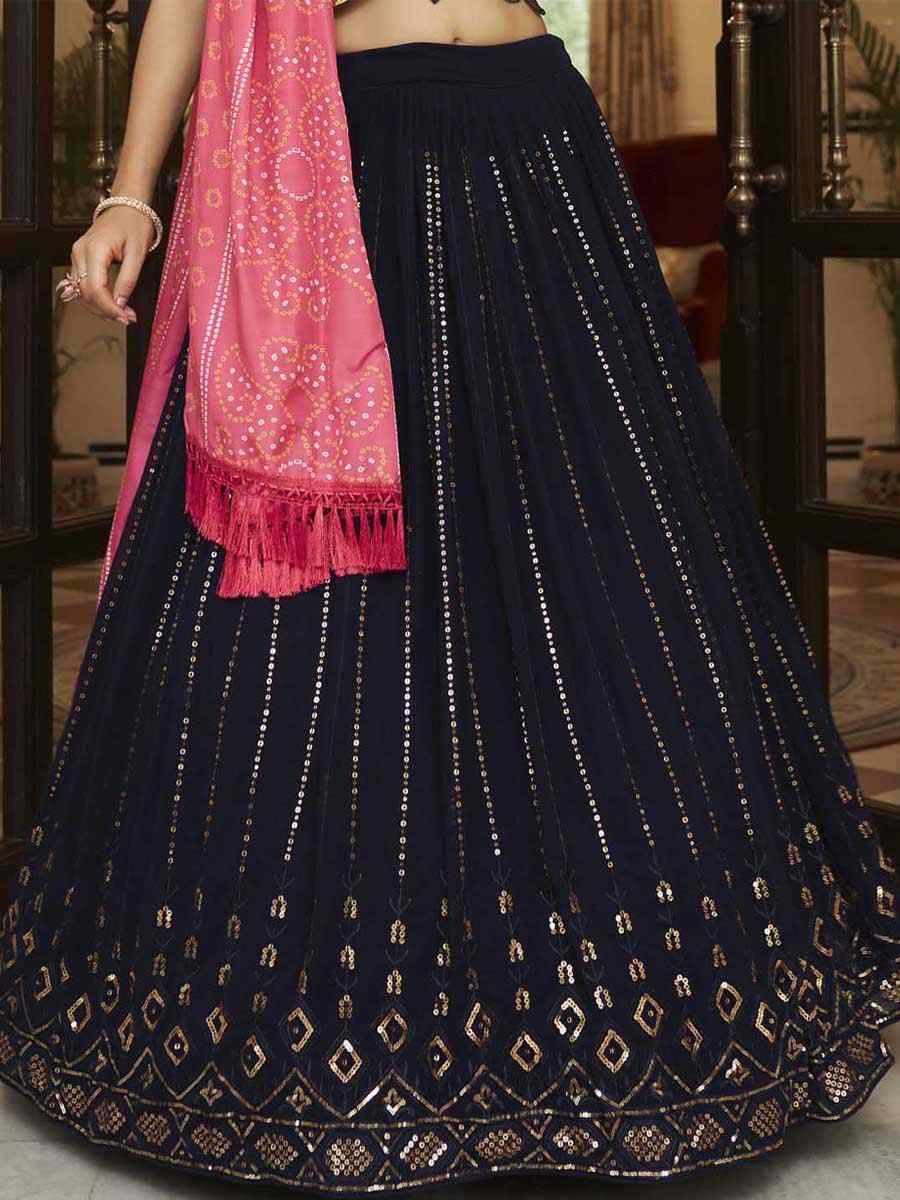 Blue Georgette Embroidered Wedding Festival Heavy Border Lehenga Choli