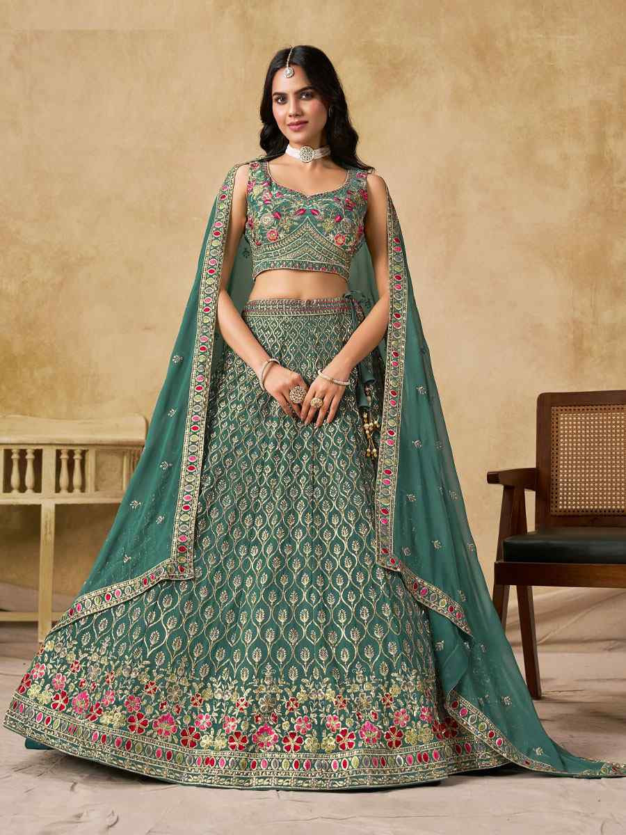 Blue Georgette Embroidered Wedding Reception Festival Heavy Border Lehenga Choli