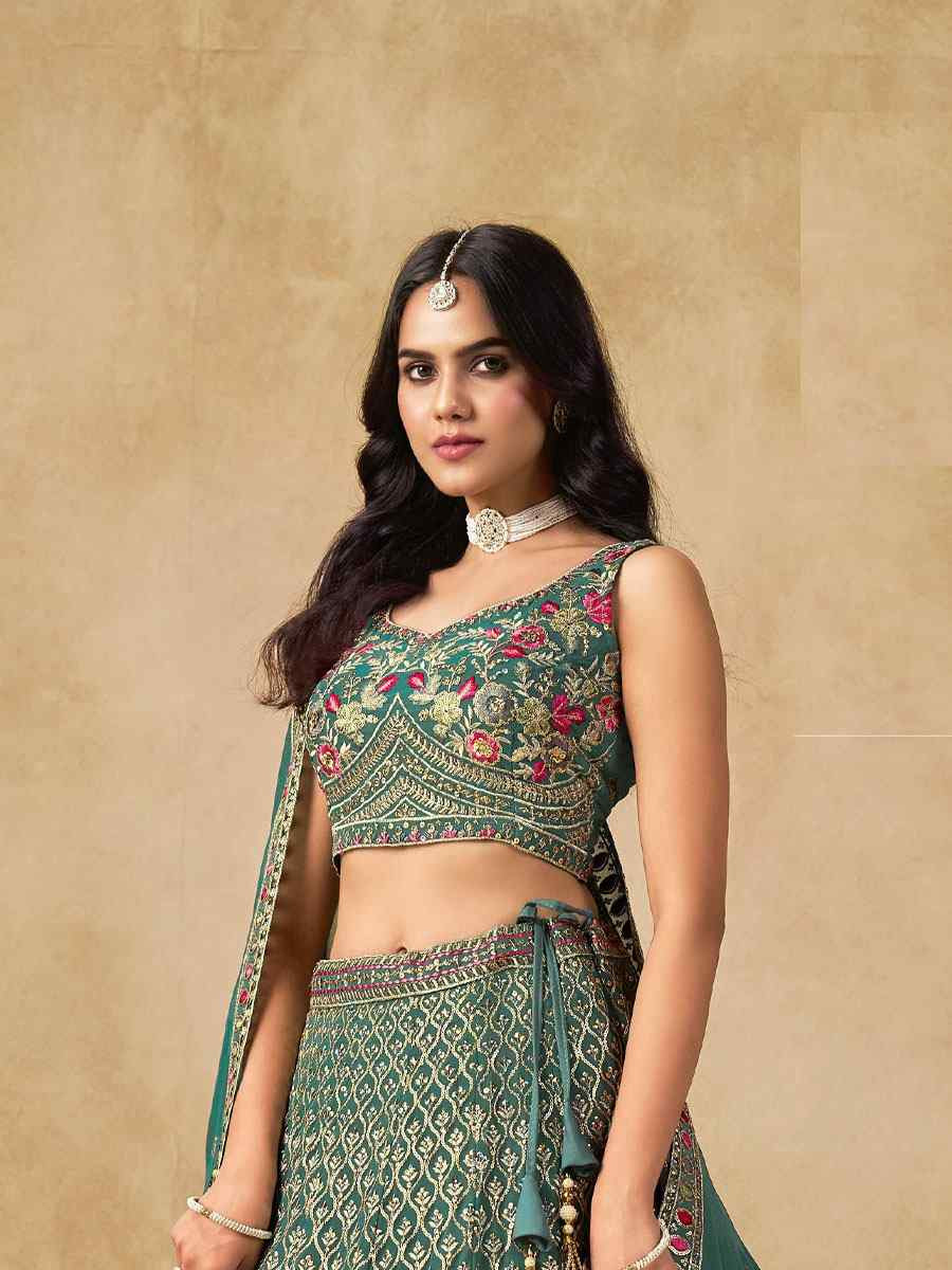 Blue Georgette Embroidered Wedding Reception Festival Heavy Border Lehenga Choli