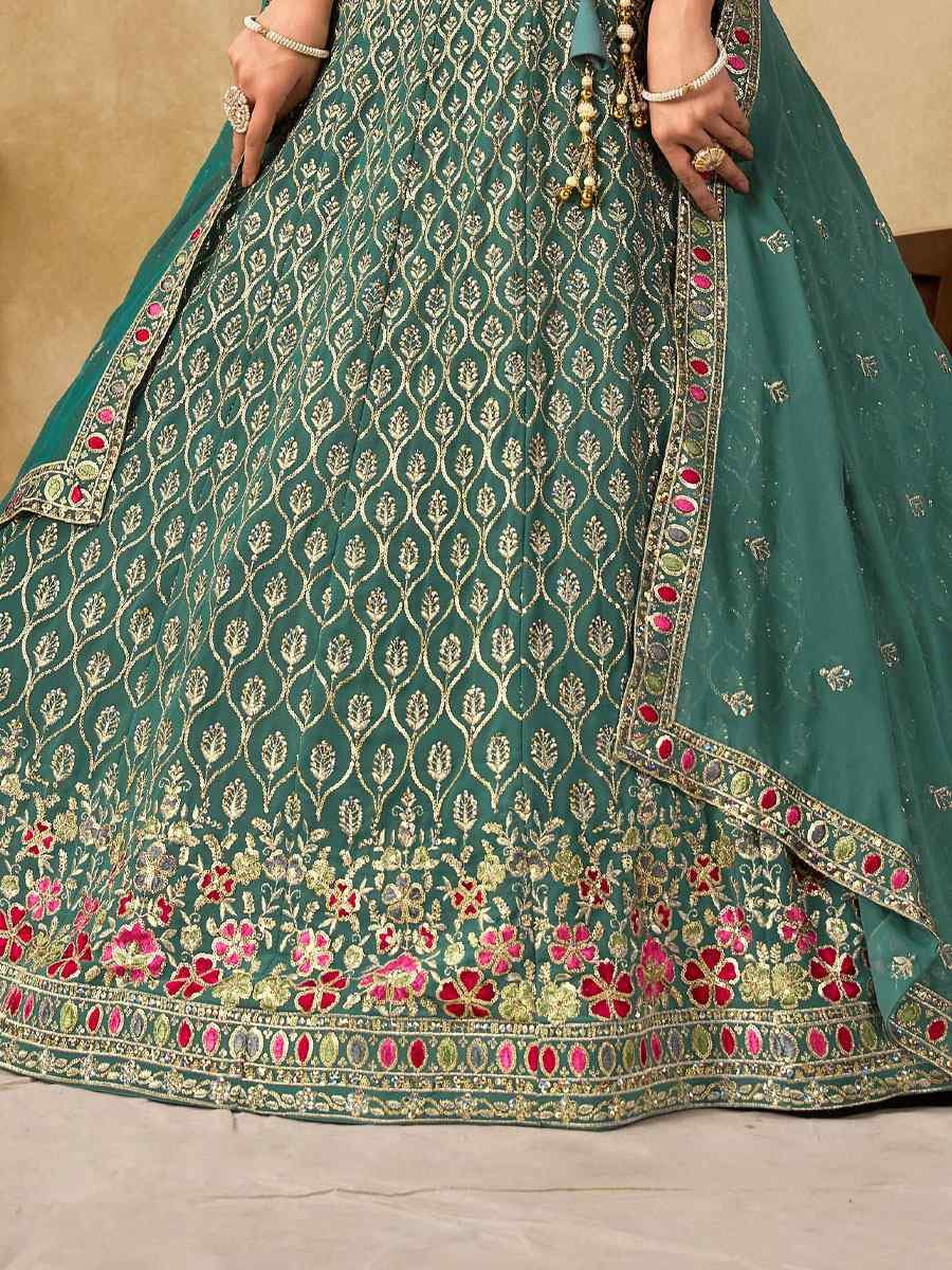 Blue Georgette Embroidered Wedding Reception Festival Heavy Border Lehenga Choli