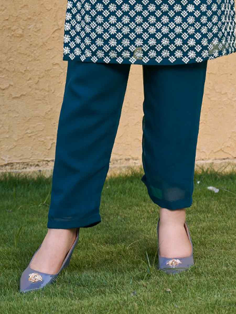 Blue Georgette Embroidery Festival Casual Kurti