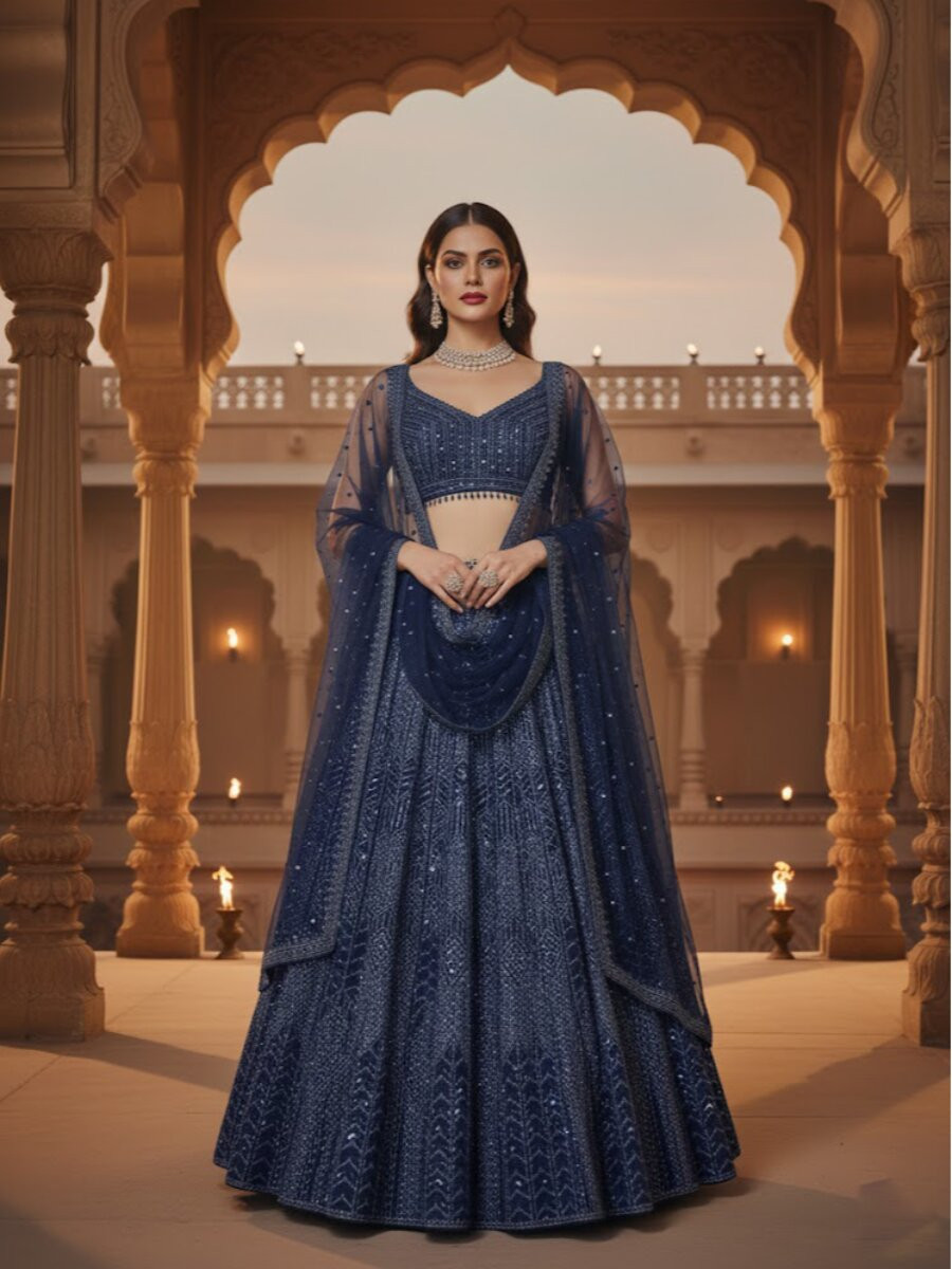 Blue Georgette Embroidery Sequins Wedding Festival Party Wear Traditional Lehenga Choli