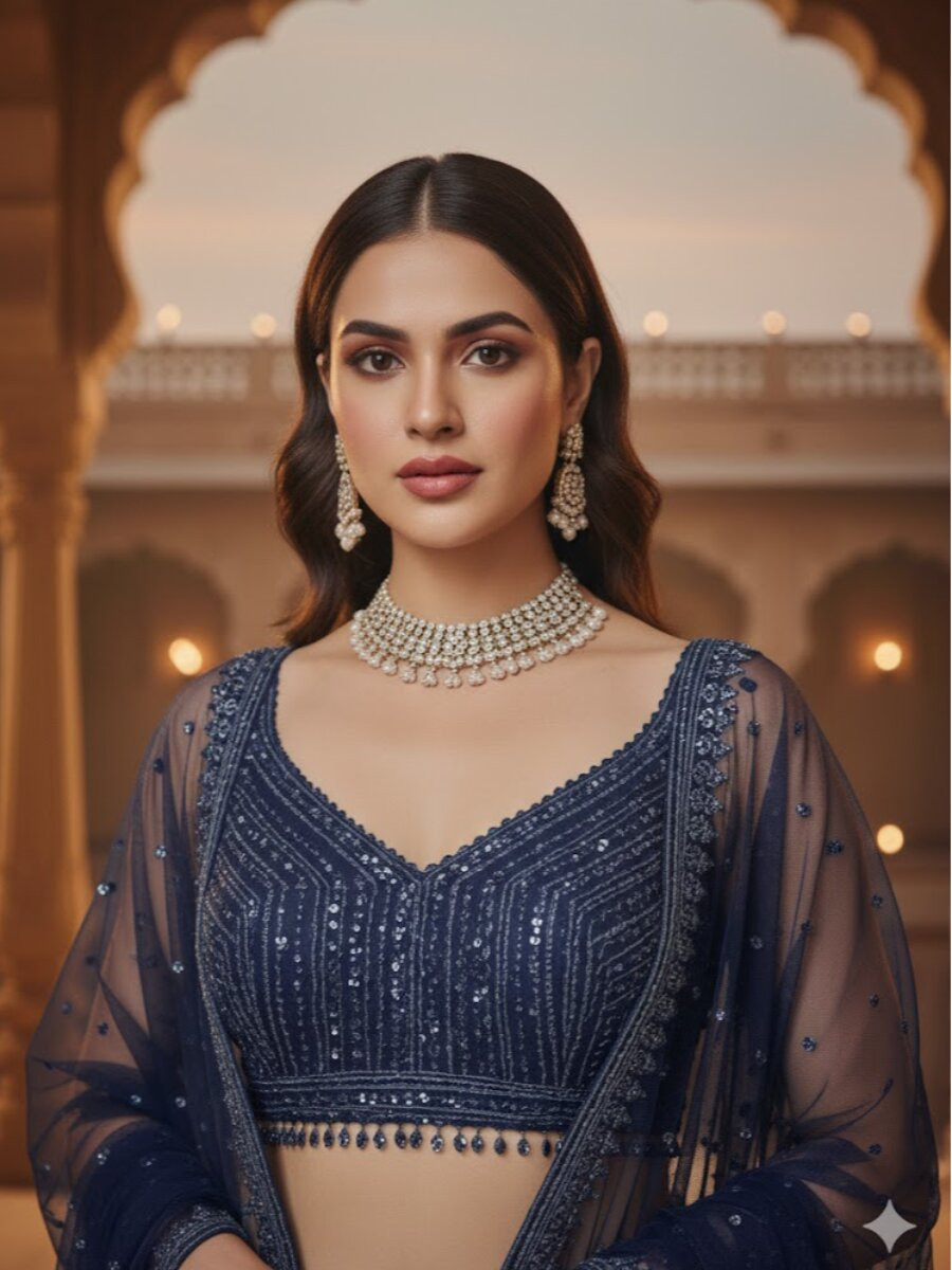 Blue Georgette Embroidery Sequins Wedding Festival Party Wear Traditional Lehenga Choli