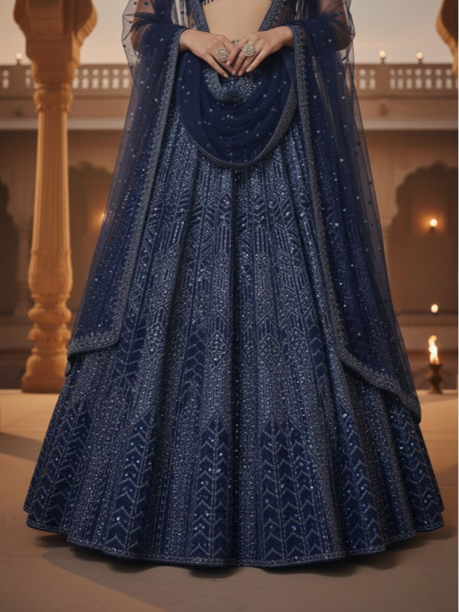 Blue Georgette Embroidery Sequins Wedding Festival Party Wear Traditional Lehenga Choli
