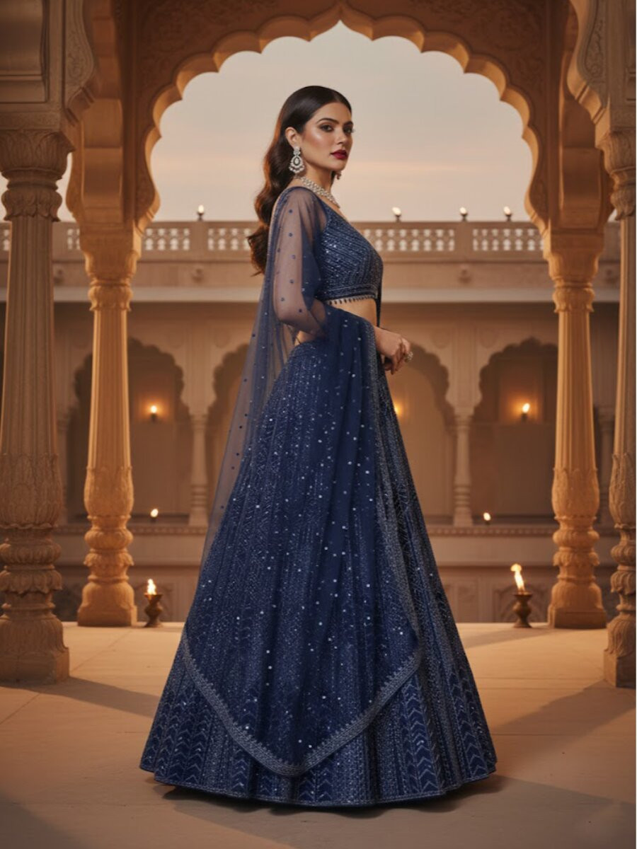 Blue Georgette Embroidery Sequins Wedding Festival Party Wear Traditional Lehenga Choli