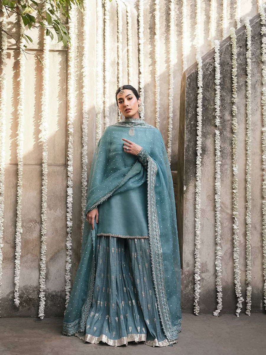 Blue Georgette Embroidery Sequins Work Wedding Festival Party Ready Palazzo Pant Salwar Kameez