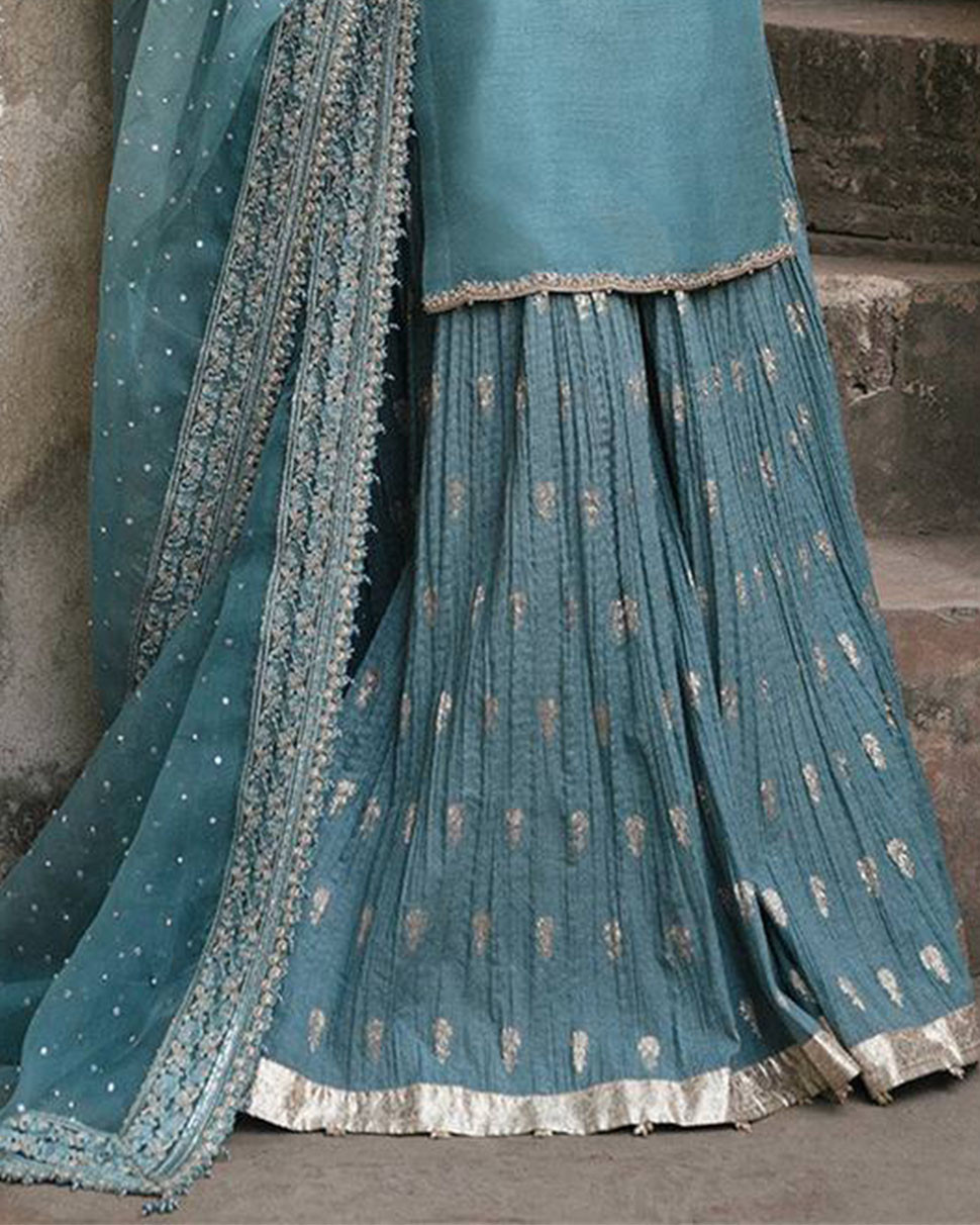 Blue Georgette Embroidery Sequins Work Wedding Festival Party Ready Palazzo Pant Salwar Kameez