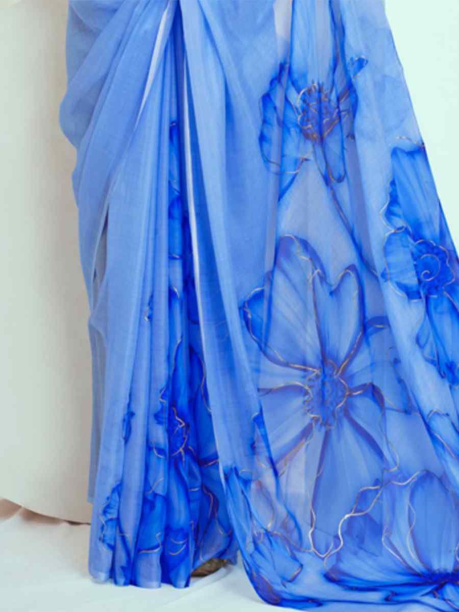 Blue Georgette Printed Casual Festival Contemporary Saree