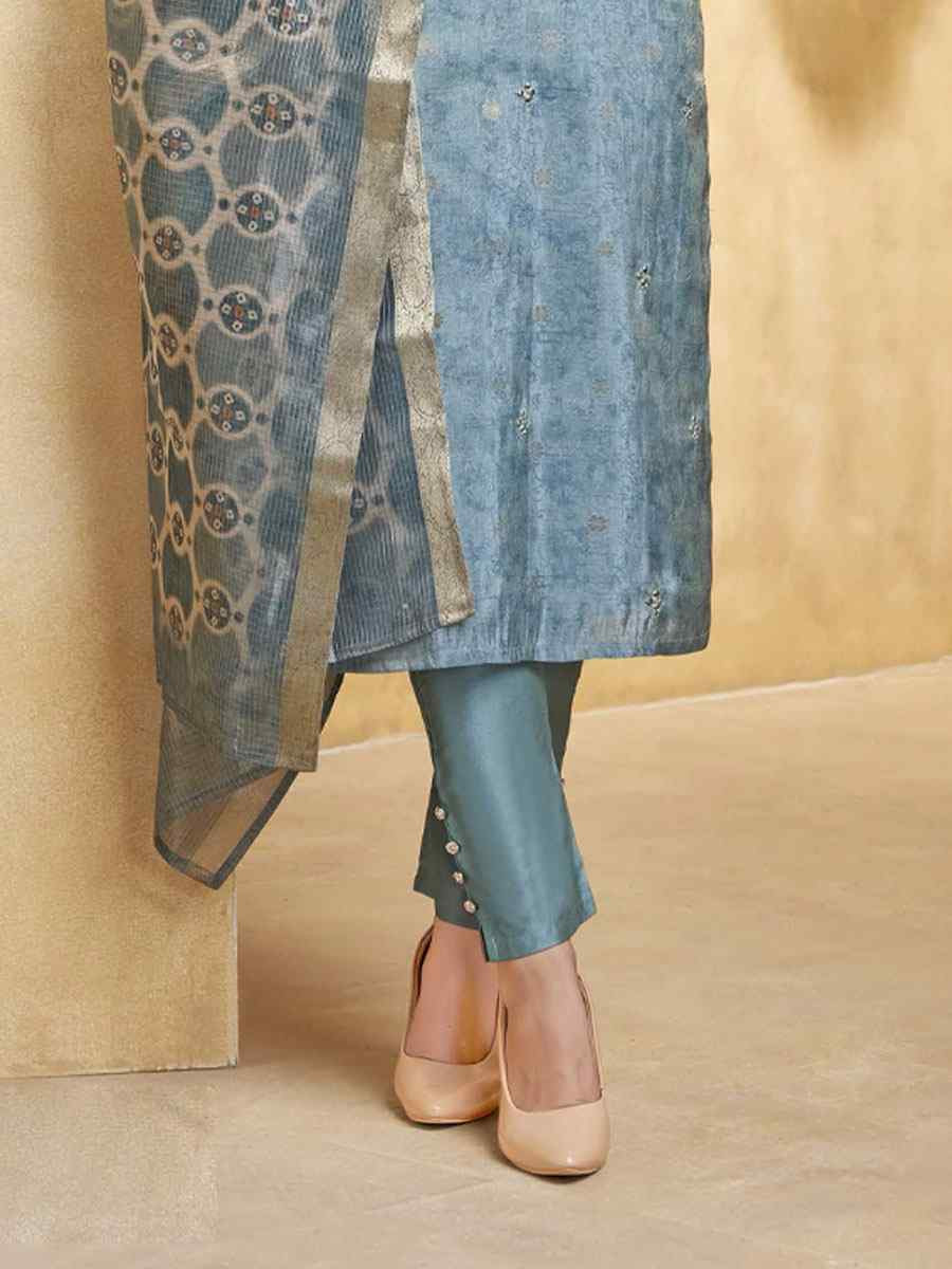 Blue Georgette Printed Embroidery Party Wedding Festival Casual Ready Pant Salwar Kameez