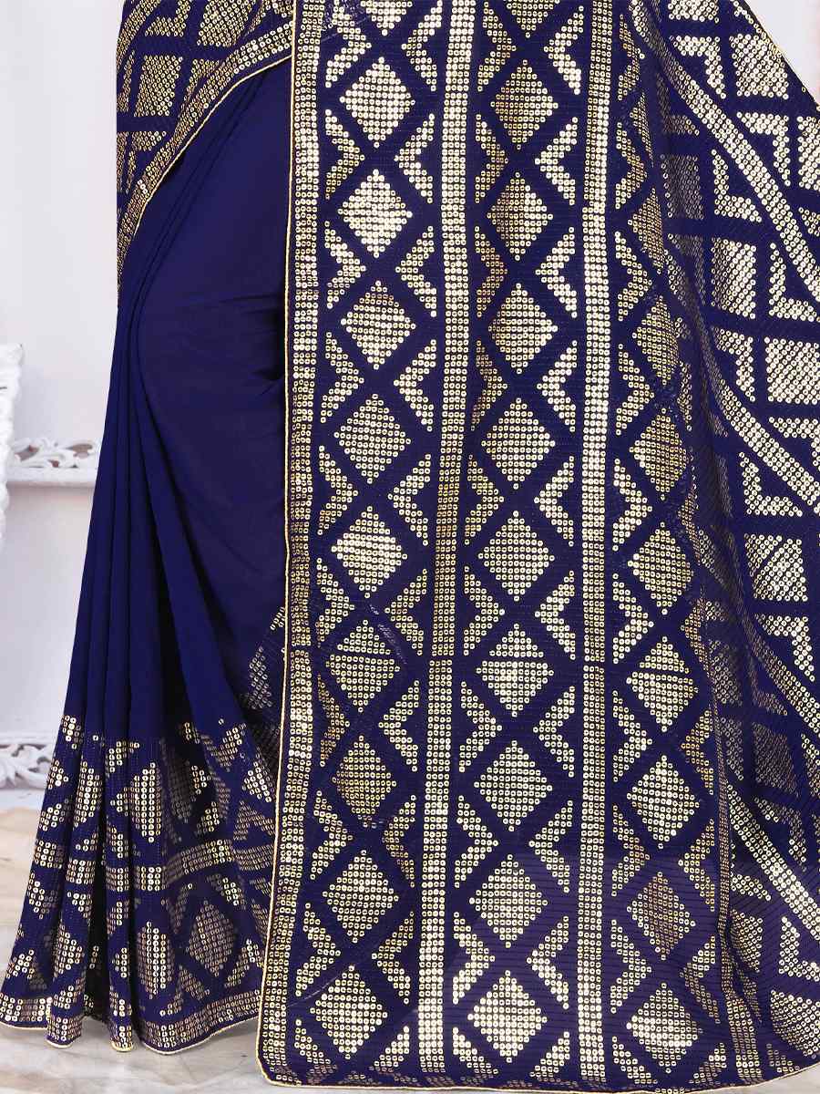 Blue Georgette Sequins Party Festival Classic Style Saree