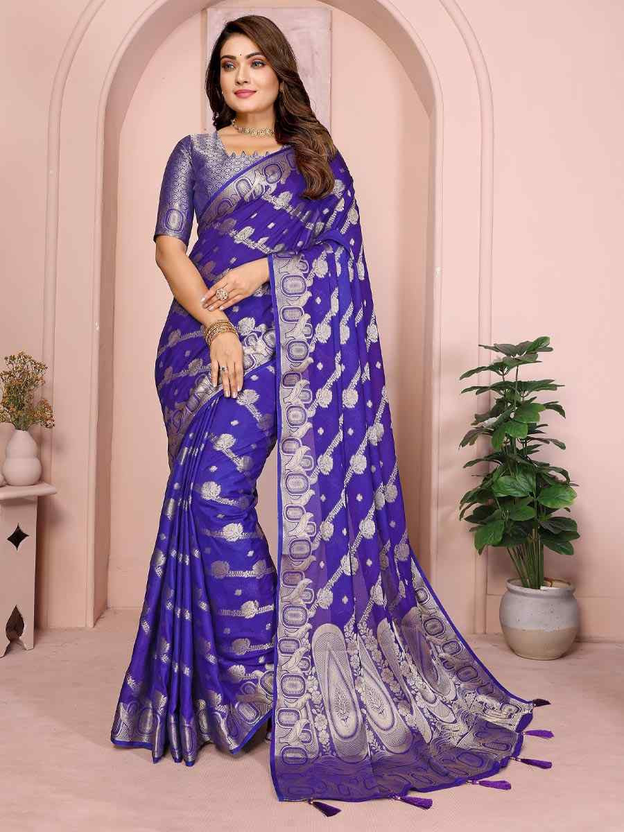 Blue Georgette Silk Handwoven Festival Wedding Fancy Heavy Border Saree