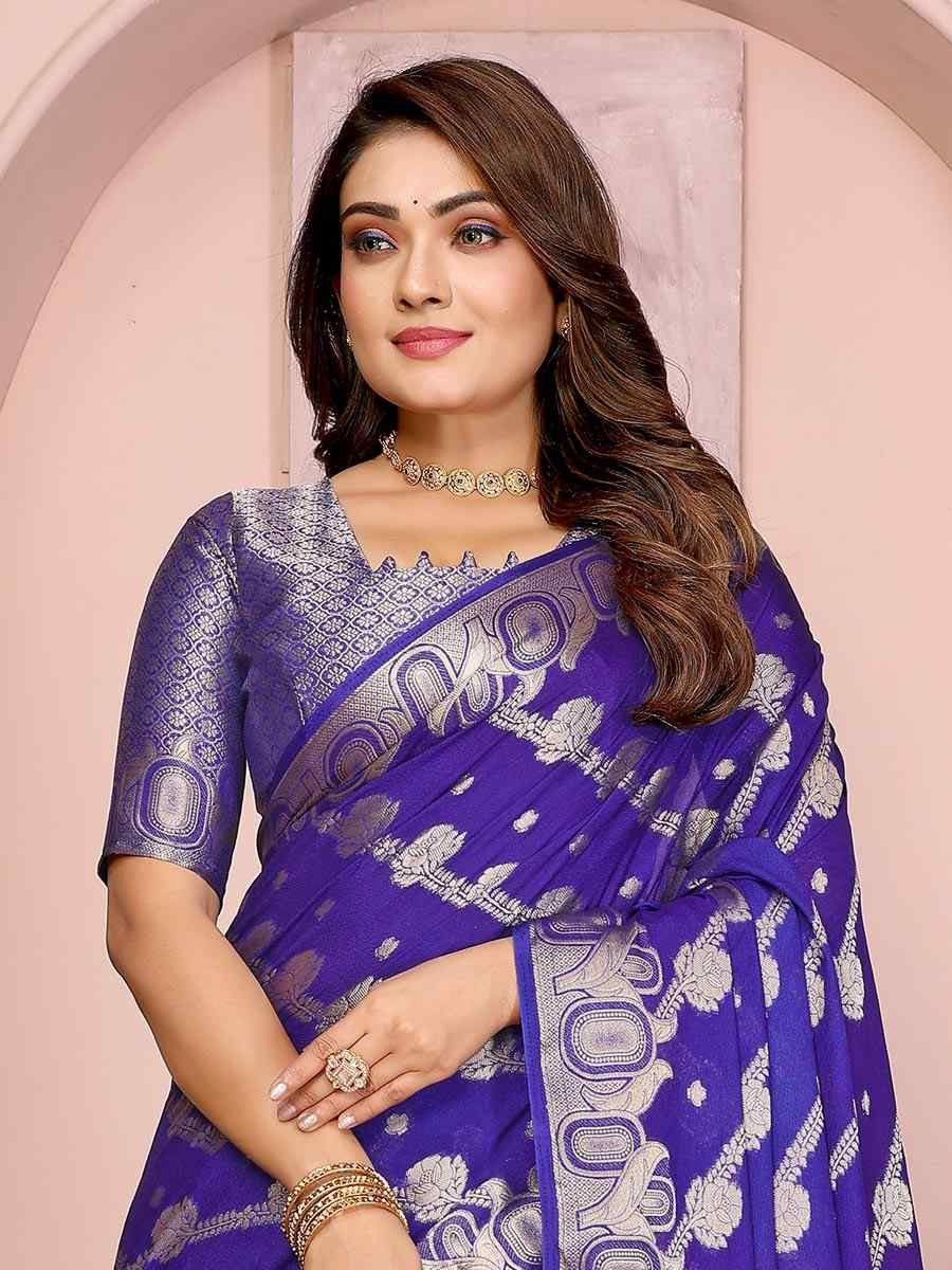 Blue Georgette Silk Handwoven Festival Wedding Fancy Heavy Border Saree