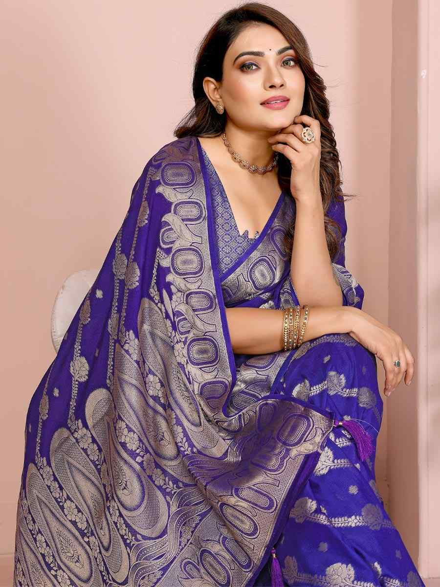 Blue Georgette Silk Handwoven Festival Wedding Fancy Heavy Border Saree