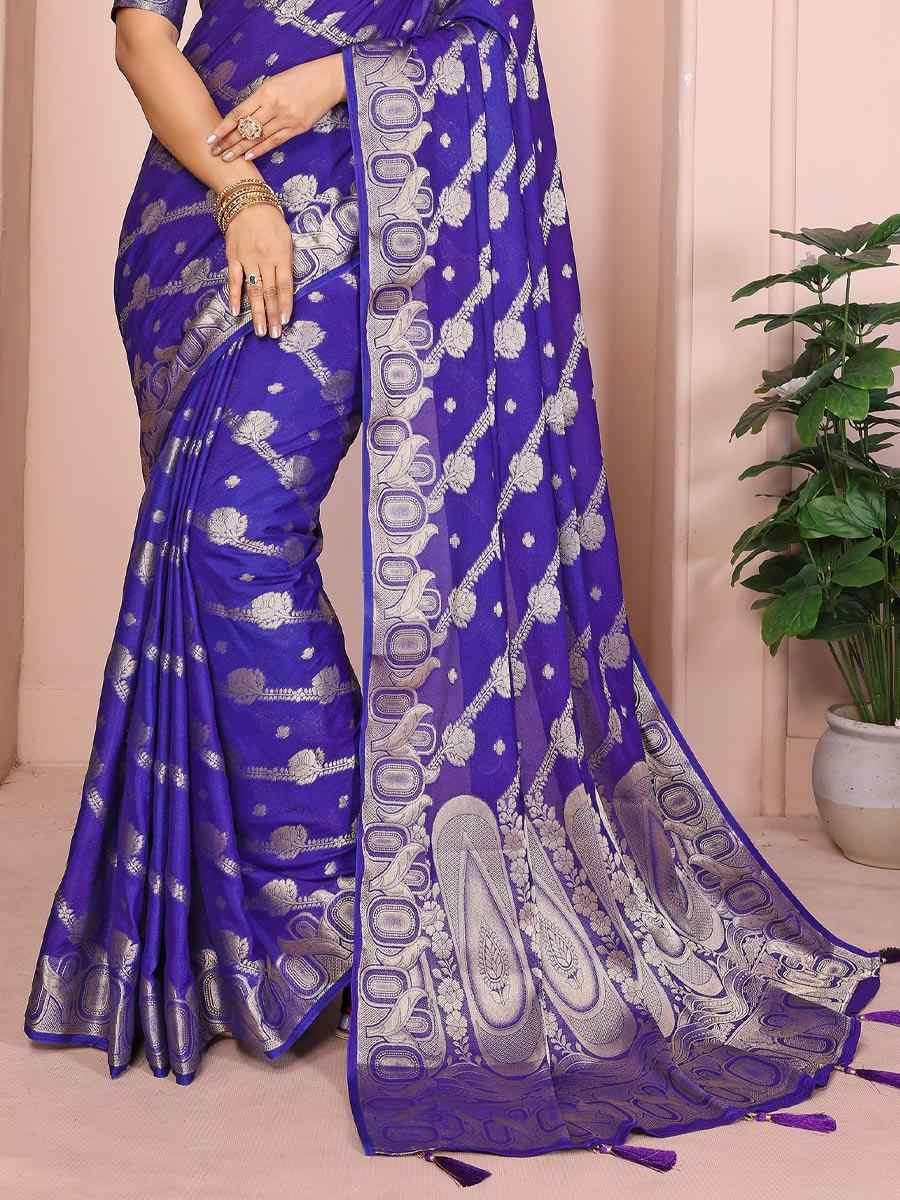 Blue Georgette Silk Handwoven Festival Wedding Fancy Heavy Border Saree