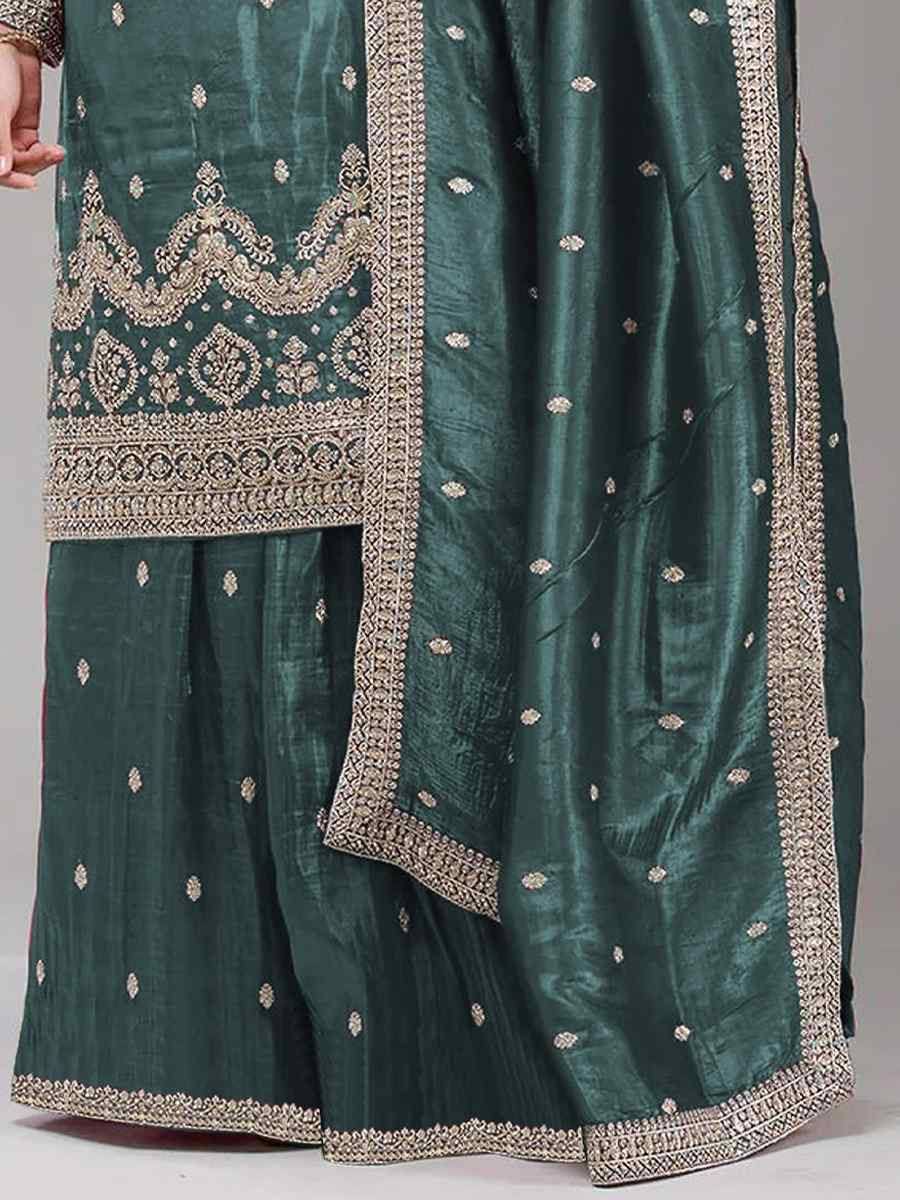 Blue Gold Crush Embroidery Party Wedding Festival Casual Palazzo Pant Salwar Kameez