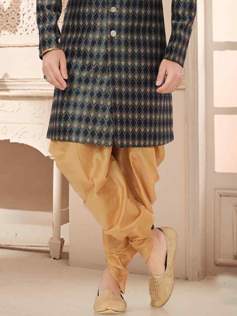Blue Green Jacquard Woven Festival Wedding Kurta