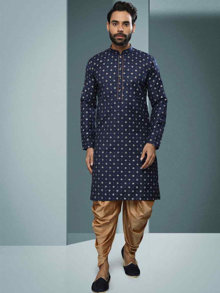 Blue Hand Loomed In Rich Yarns Of Cotton Printed Festival Kurta