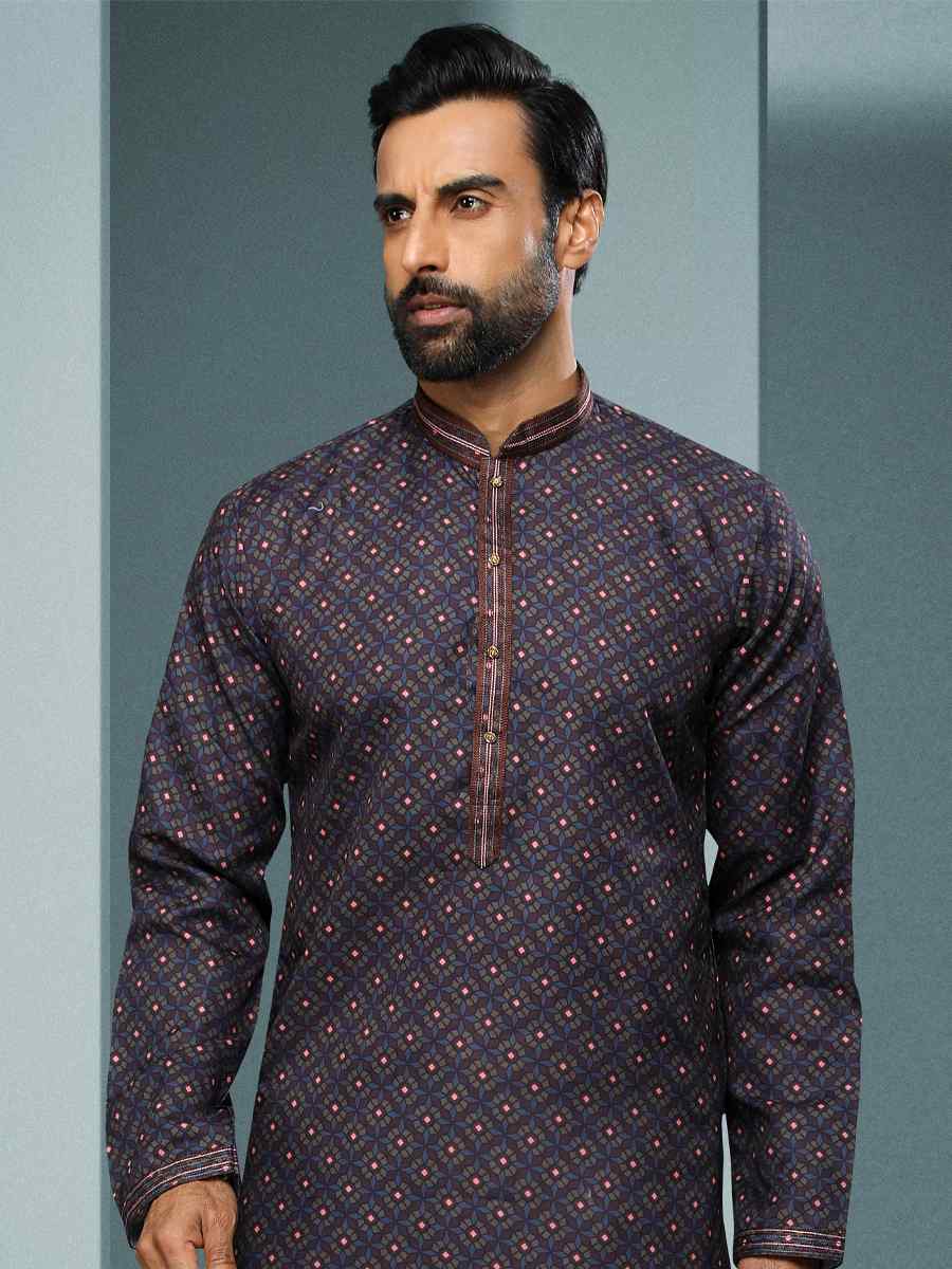 Blue Hand Loomed In Rich Yarns Of Cotton Printed Festival Kurta