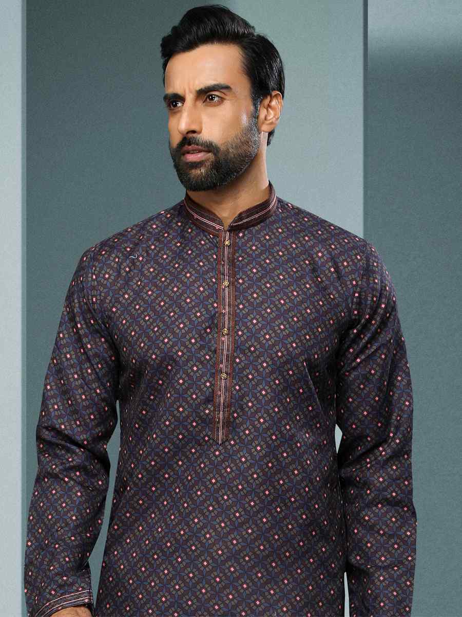 Blue Hand Loomed In Rich Yarns Of Cotton Printed Festival Kurta