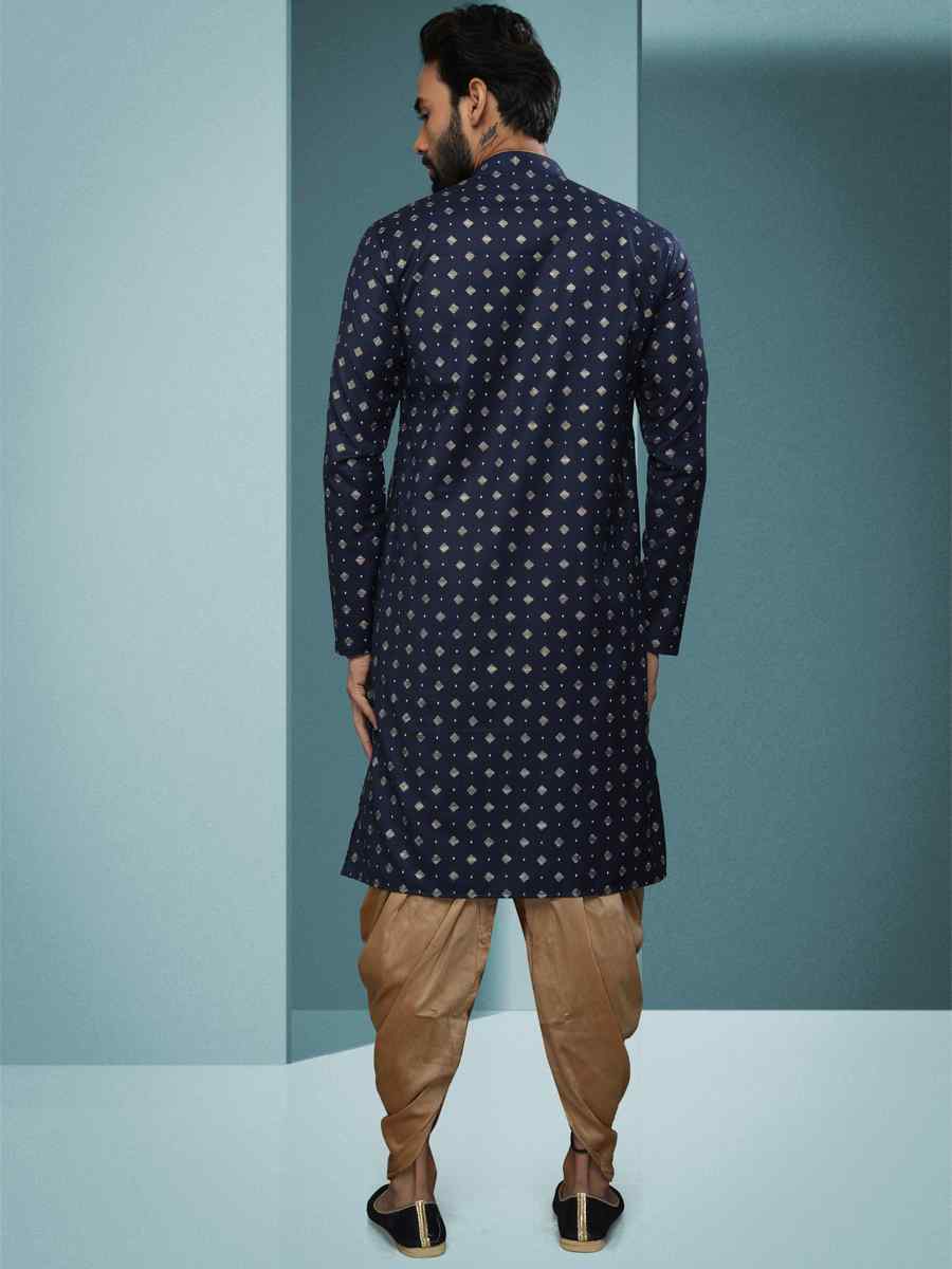 Blue Hand Loomed In Rich Yarns Of Cotton Printed Festival Kurta