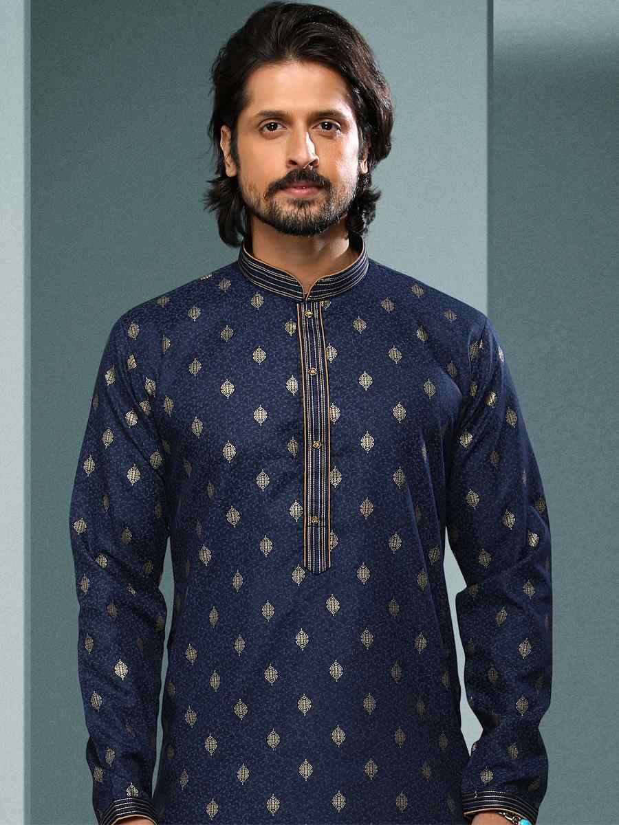 Blue Hand Loomed In Rich Yarns Of Cotton Printed Festival Kurta