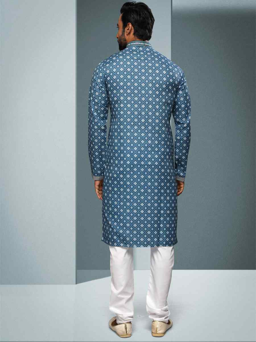 Blue Hand Loomed In Rich Yarns Of Cotton Printed Festival Kurta