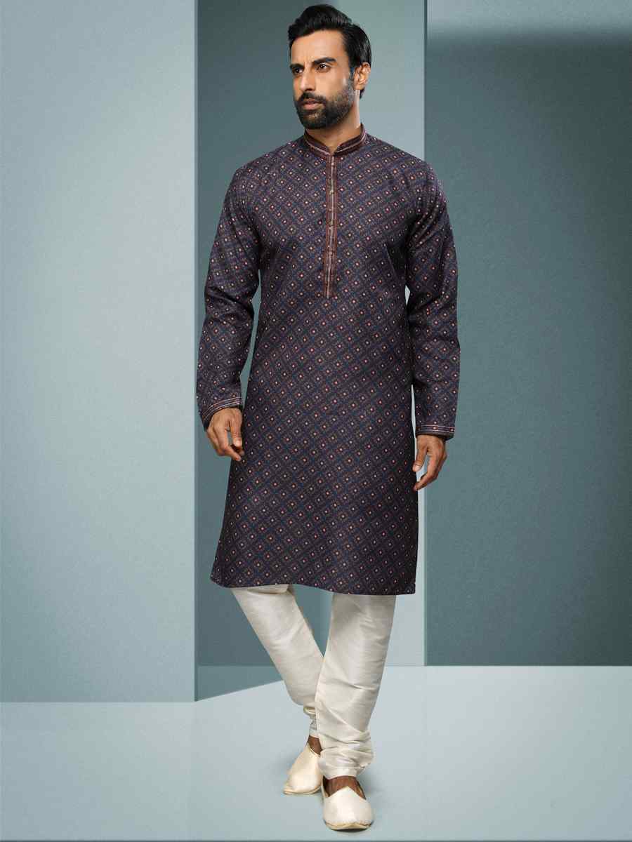 Blue Hand Loomed In Rich Yarns Of Cotton Printed Festival Kurta