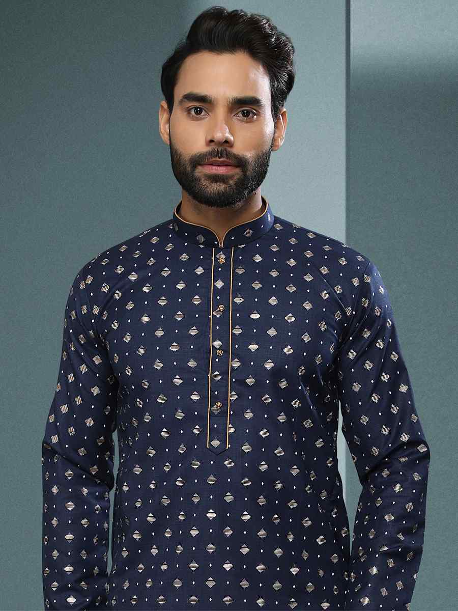 Blue Hand Loomed In Rich Yarns Of Cotton Printed Festival Kurta