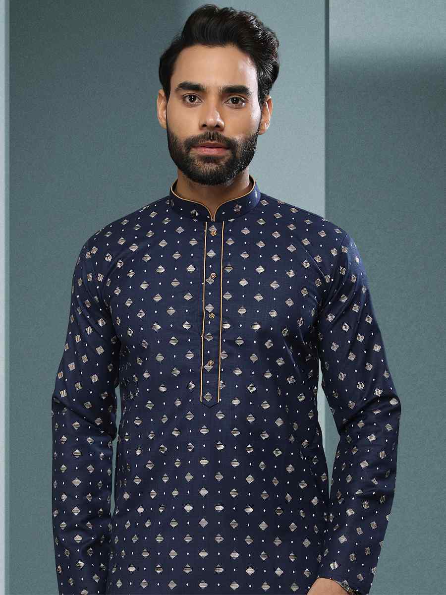 Blue Hand Loomed In Rich Yarns Of Cotton Printed Festival Kurta