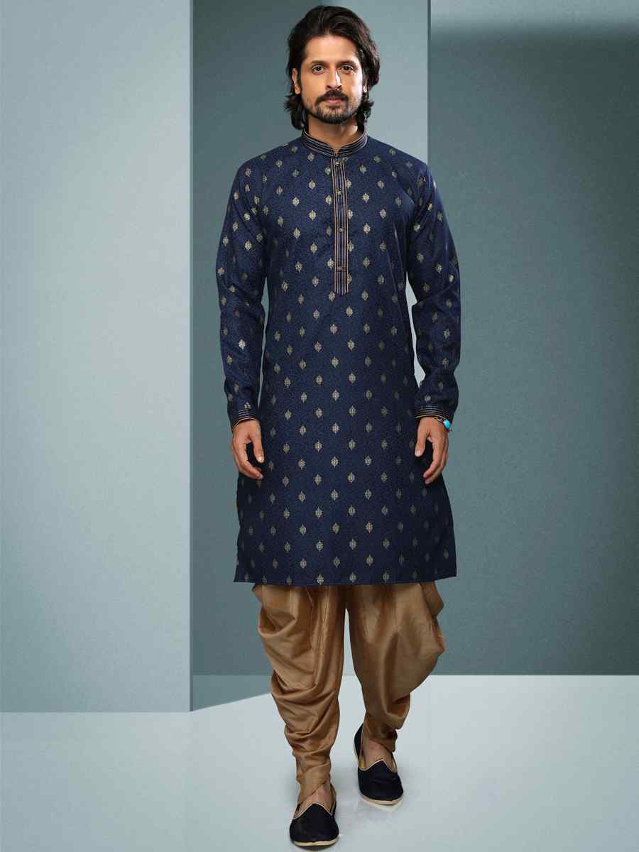 Blue Hand Loomed In Rich Yarns Of Cotton Printed Festival Kurta