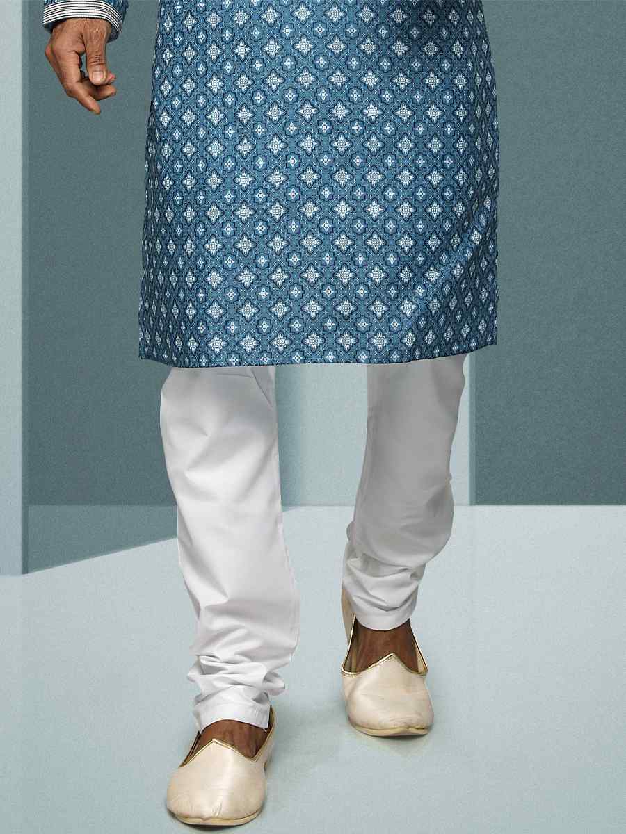 Blue Hand Loomed In Rich Yarns Of Cotton Printed Festival Kurta