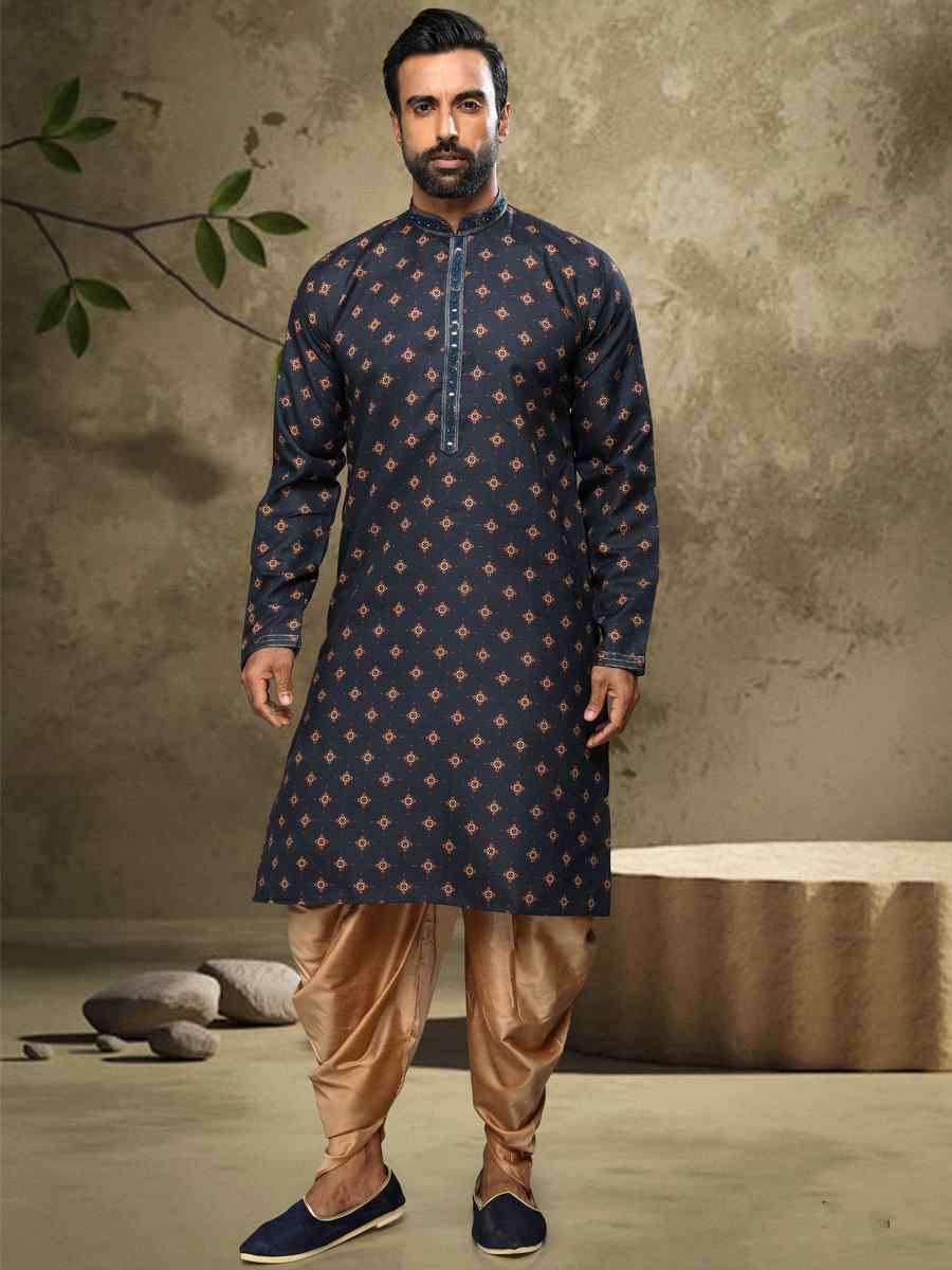Blue Hand Loomed In Rich Yarns Of Cotton Printed Festival Party Kurta
