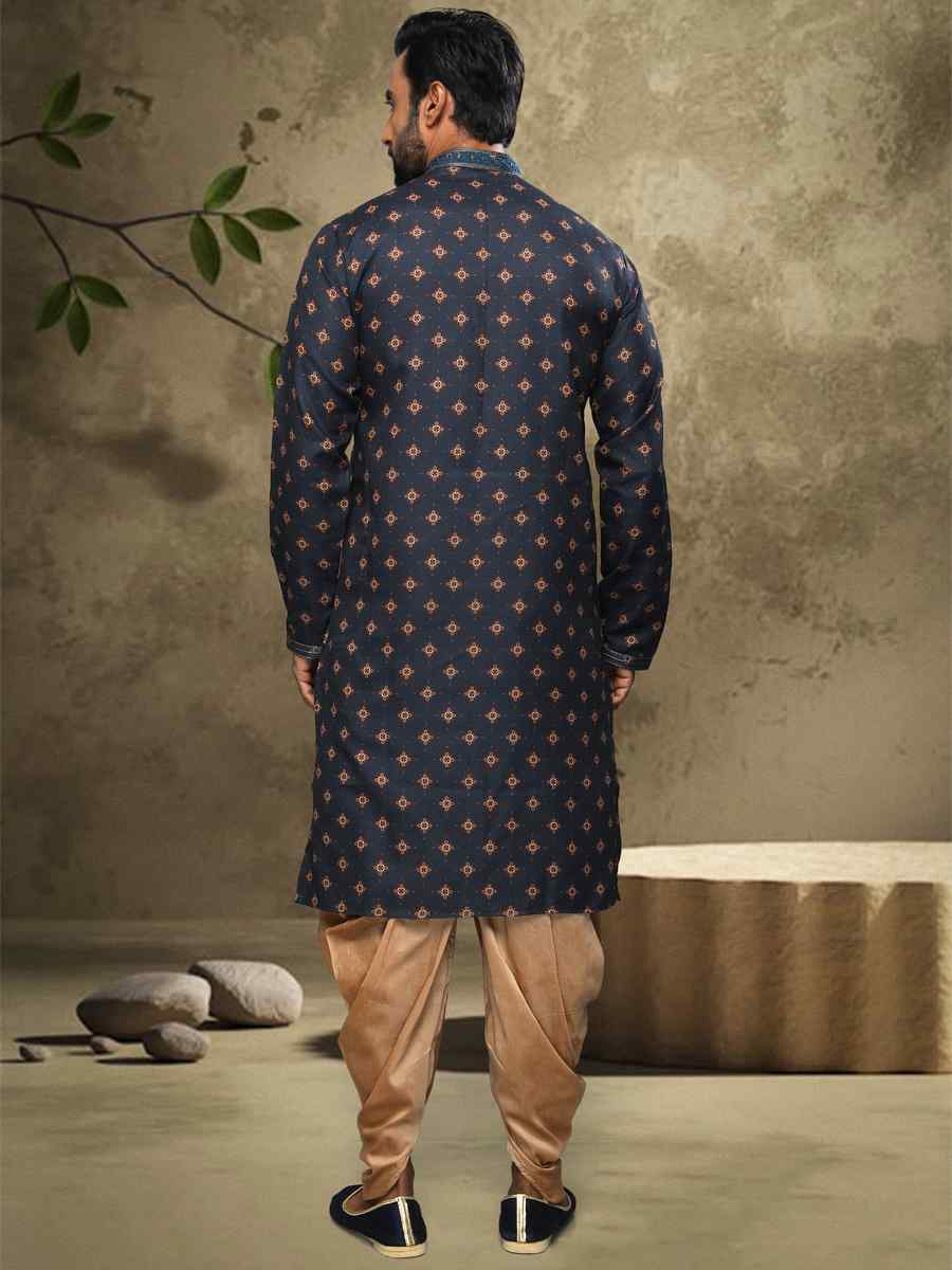 Blue Hand Loomed In Rich Yarns Of Cotton Printed Festival Party Kurta