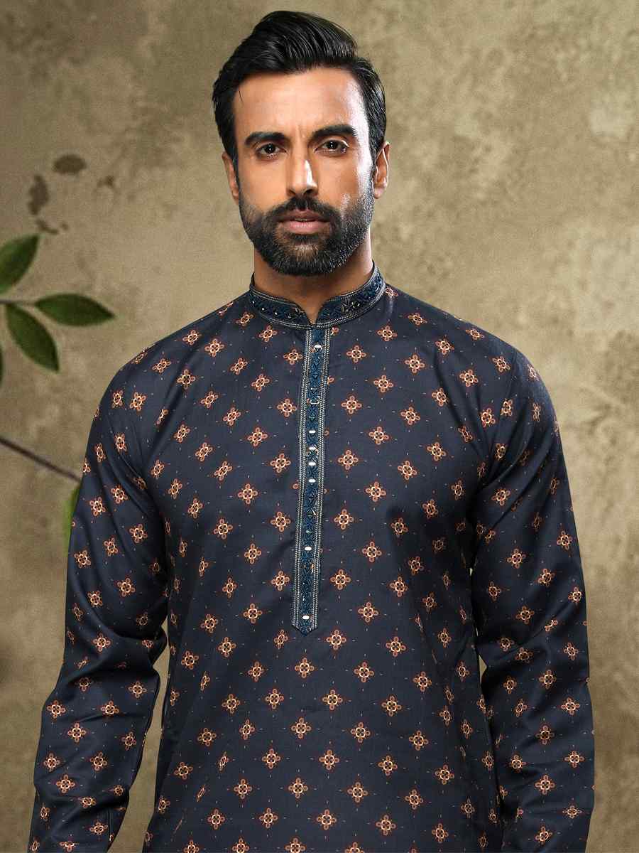 Blue Hand Loomed In Rich Yarns Of Cotton Printed Festival Party Kurta