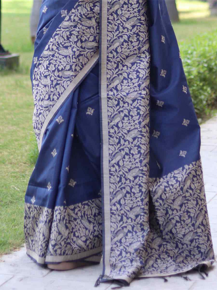 Blue Handloom Raw Silk Handwoven Casual Festival Classic Style Saree