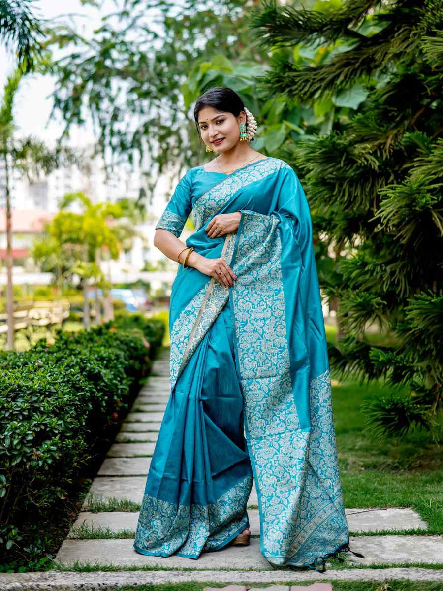 Blue Handloom Raw Silk Handwoven Casual Reception Festival Wedding Fancy Classic Style Sarees