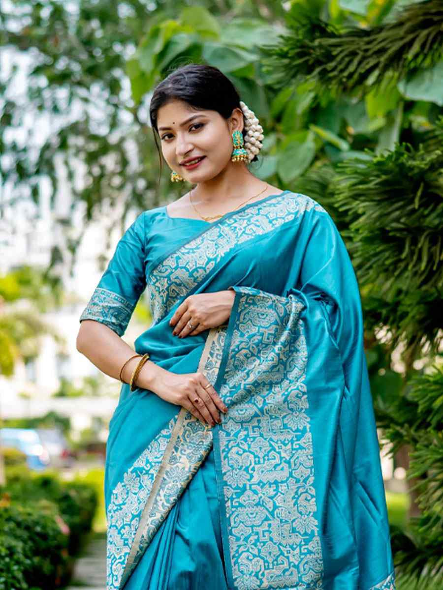 Blue Handloom Raw Silk Handwoven Casual Reception Festival Wedding Fancy Classic Style Sarees