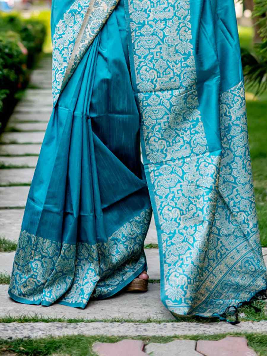 Blue Handloom Raw Silk Handwoven Casual Reception Festival Wedding Fancy Classic Style Sarees