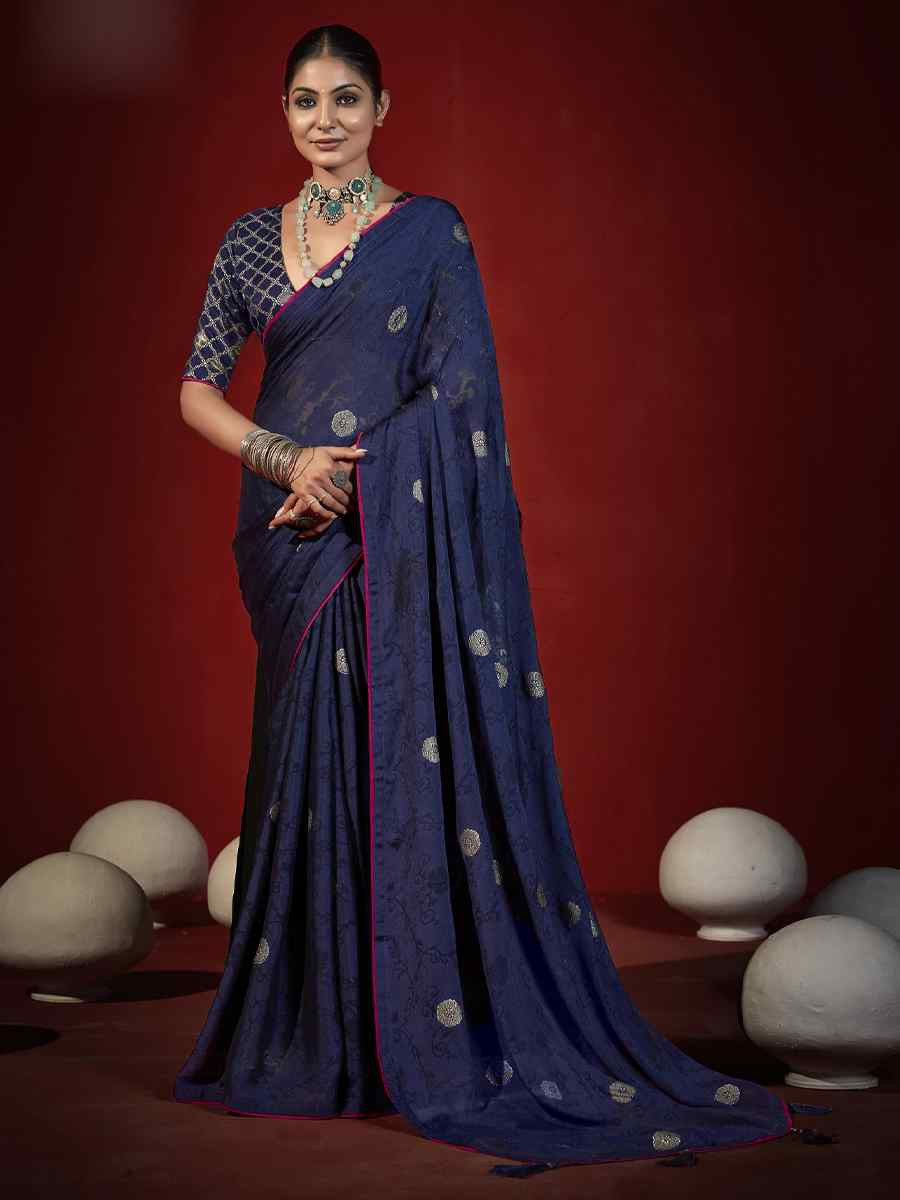 Blue Handwoven Traditional Bridal Reception Festival Wedding Fancy Heavy Border Saree