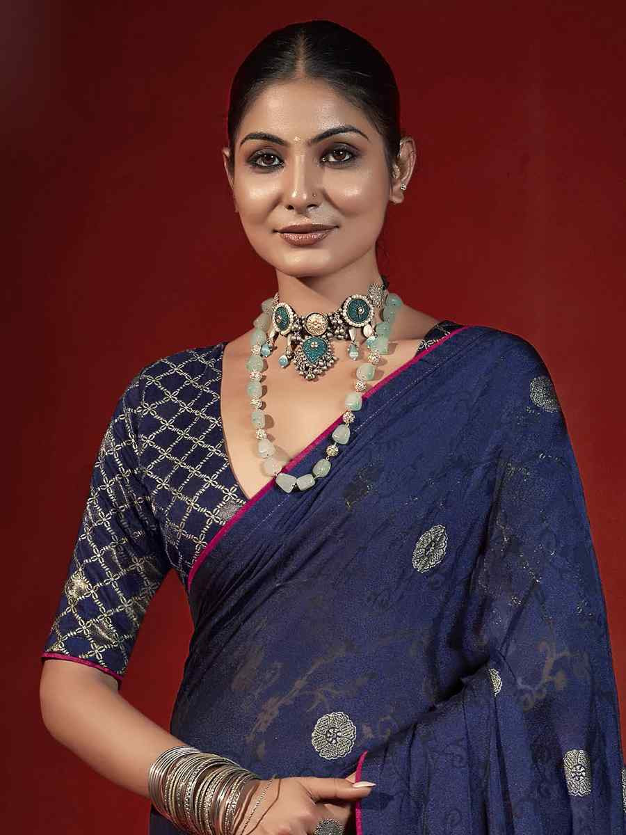 Blue Handwoven Traditional Bridal Reception Festival Wedding Fancy Heavy Border Saree