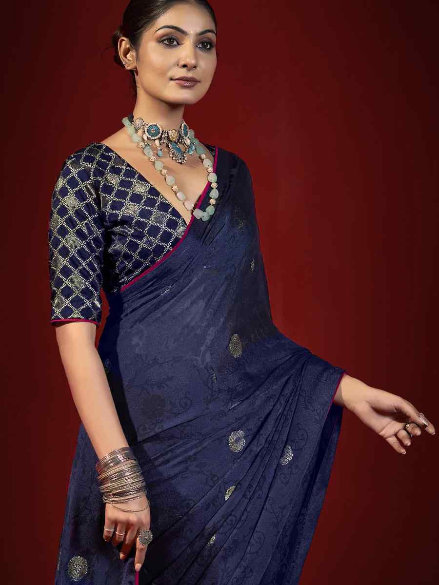 Blue Handwoven Traditional Bridal Reception Festival Wedding Fancy Heavy Border Saree