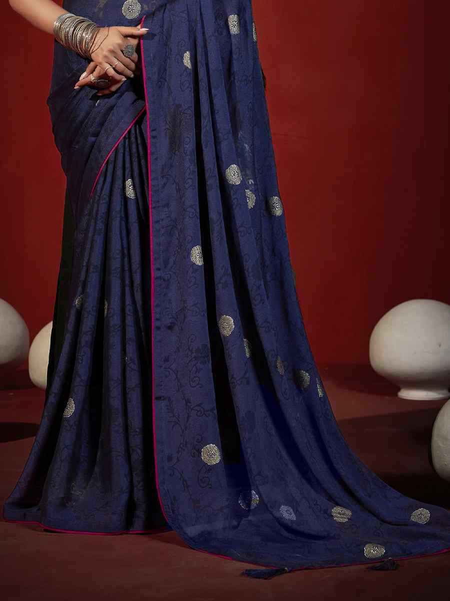 Blue Handwoven Traditional Bridal Reception Festival Wedding Fancy Heavy Border Saree