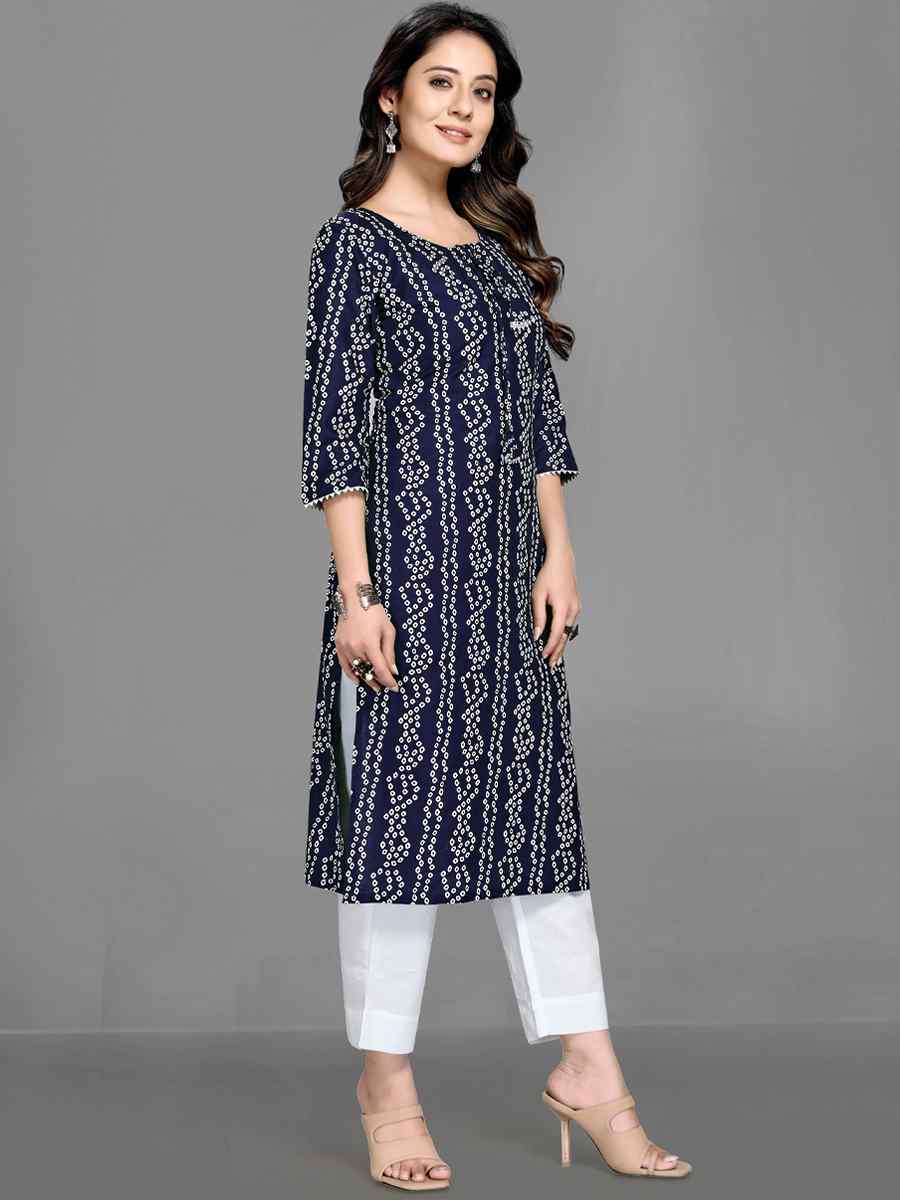 Blue Heavy 14 kg Rayon Printed Casual Festival Kurti