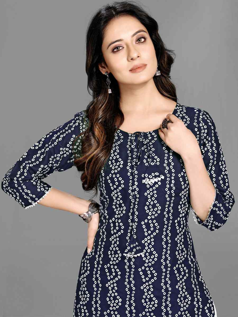 Blue Heavy 14 kg Rayon Printed Casual Festival Kurti