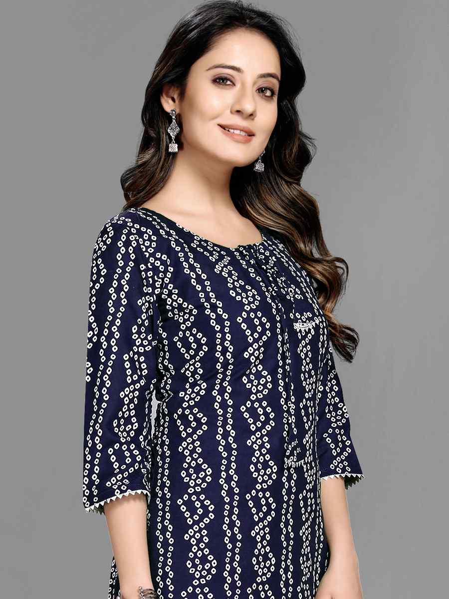 Blue Heavy 14 kg Rayon Printed Casual Festival Kurti
