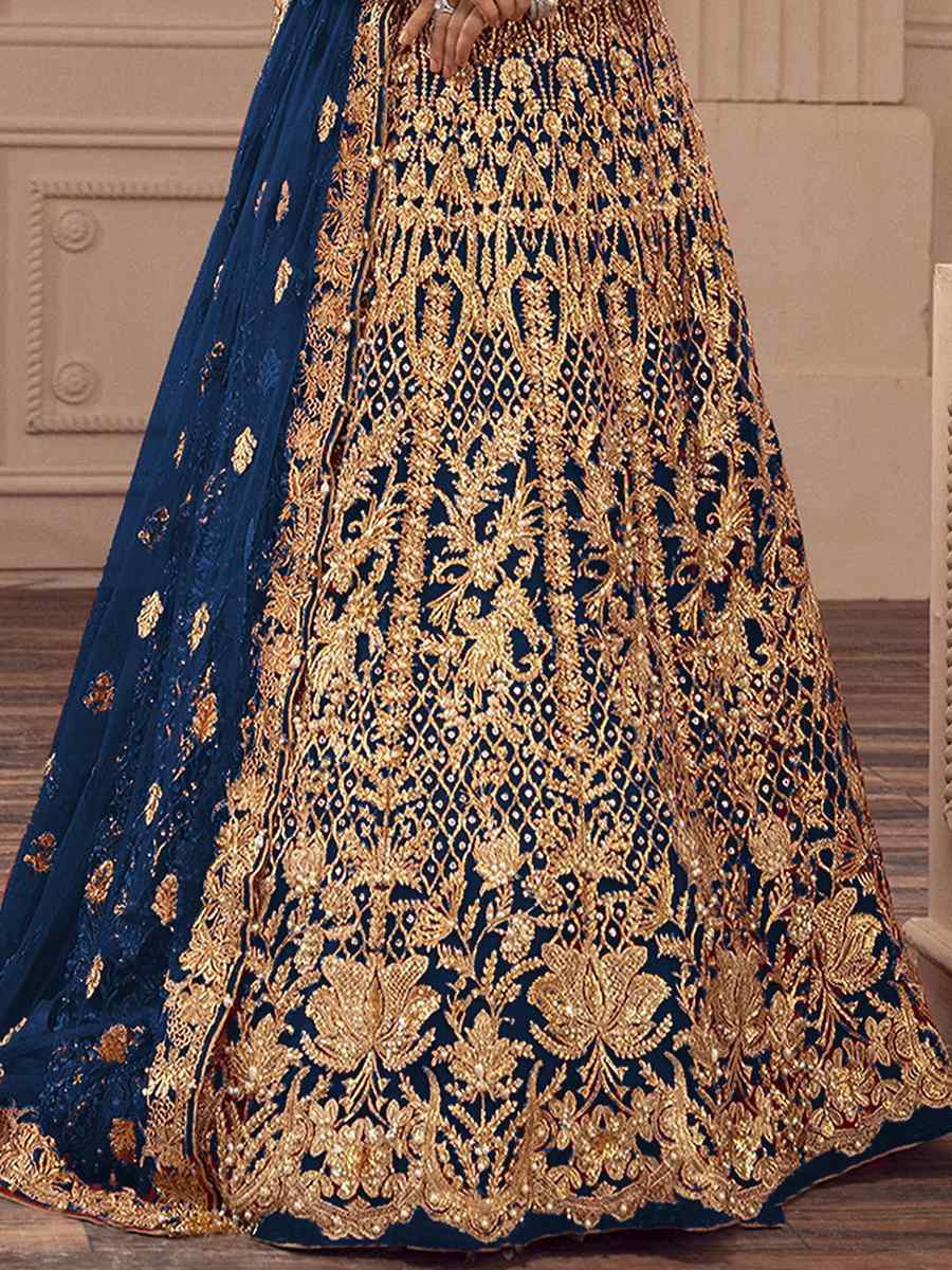 Blue Heavy Butterfly Net Embroidered Festival Wedding Anarkali Salwar Kameez